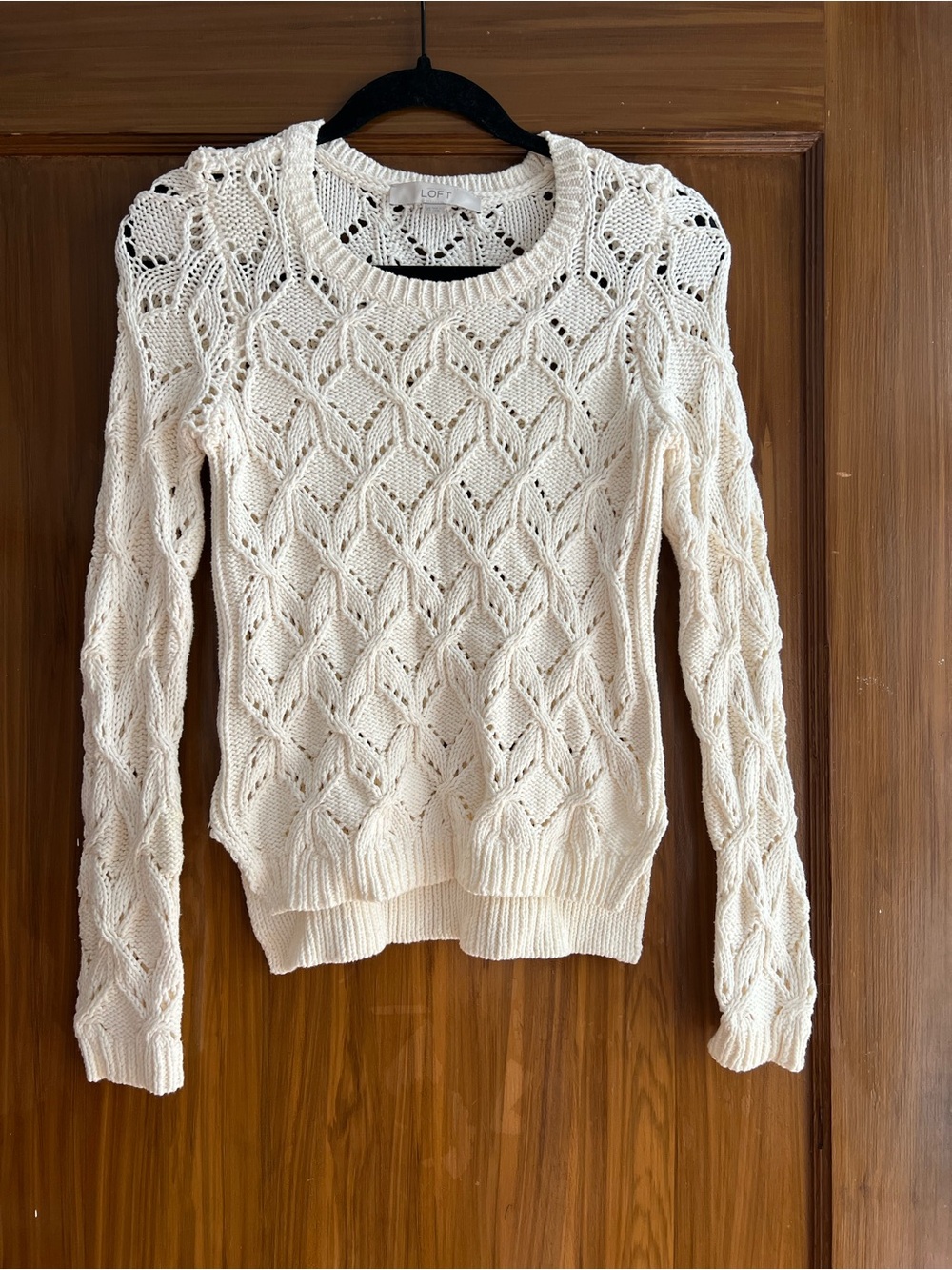 LOFT Cream Openwork Crewneck Sweater